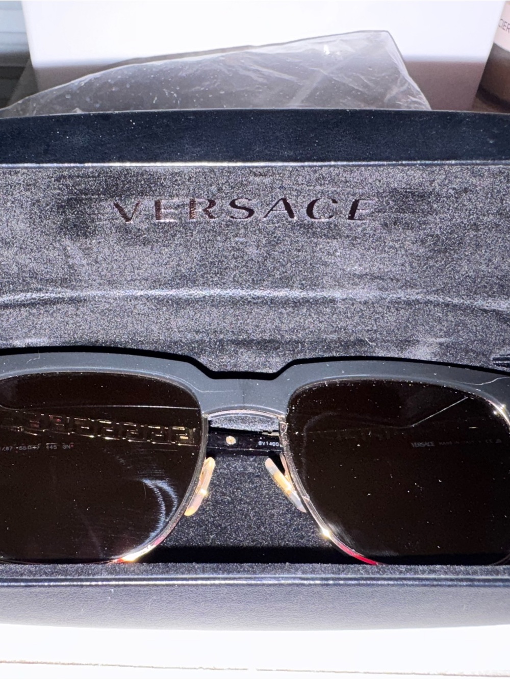 Versace Men’s Black and Gold Sunglasses - Designer Aviator